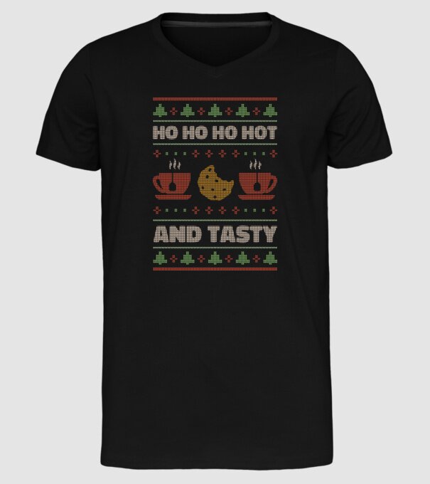 Ho Ho Ho Hot and Tasty Pulovăr urât model negru pe tricou