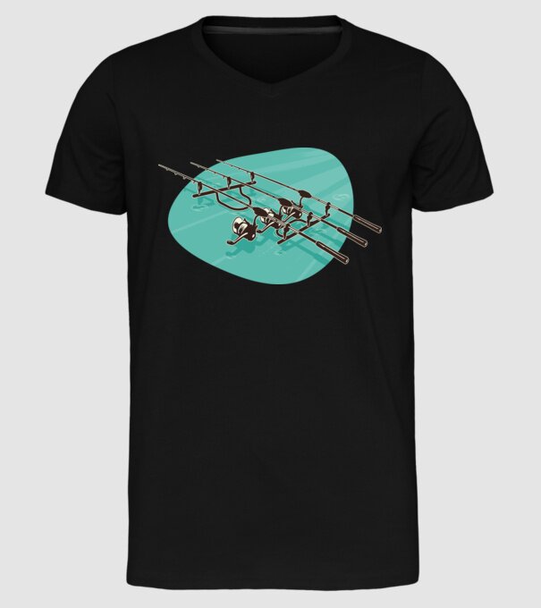 Undițe de pescuit model negru pe tricou