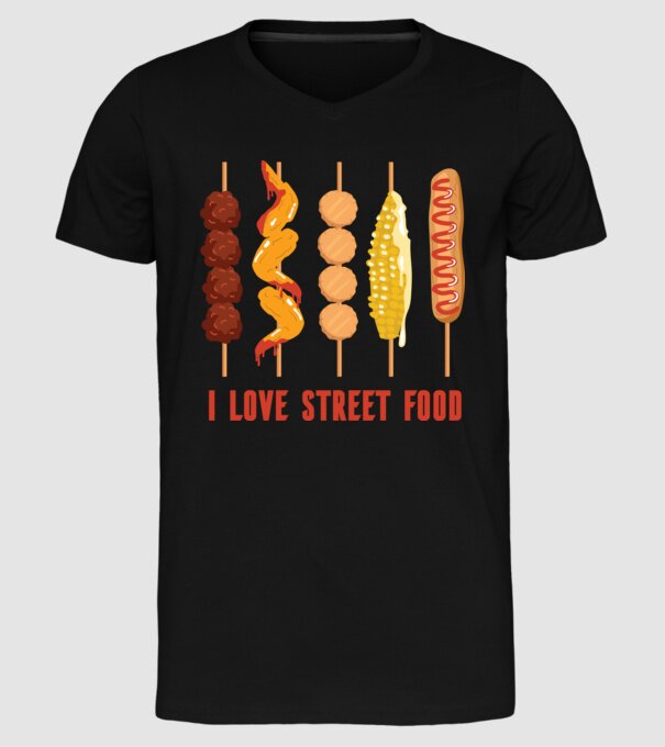 I Love Street Food model negru pe tricou