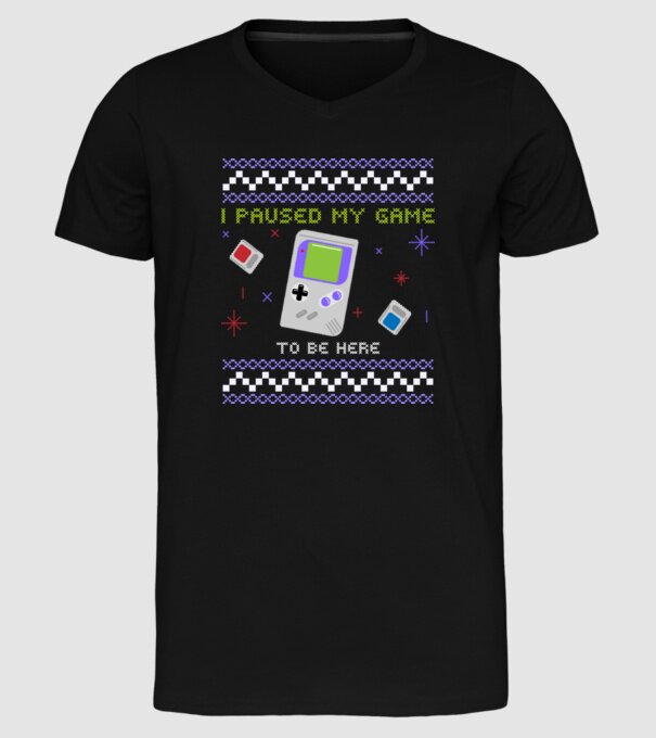 I paused my game to be here - Gamer pulovăr urât model negru pe tricou
