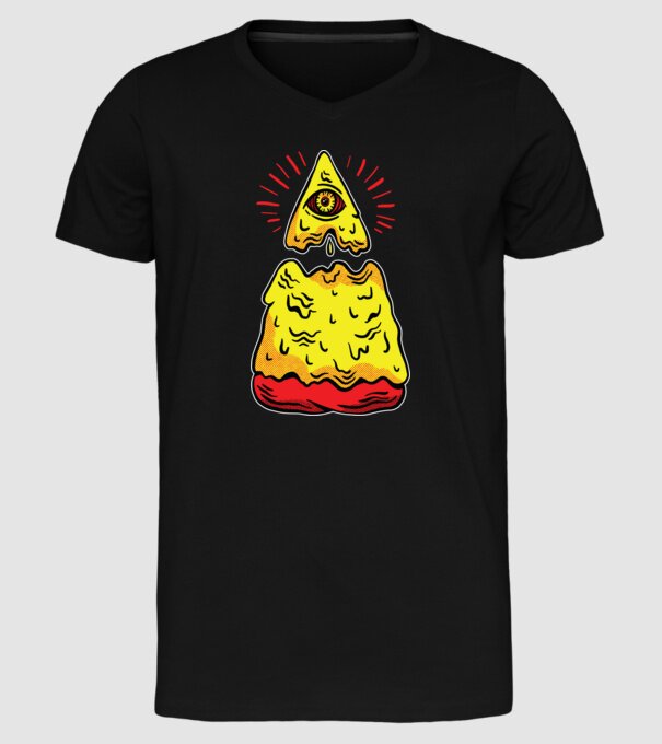 Illuminati Pizza model negru pe tricou