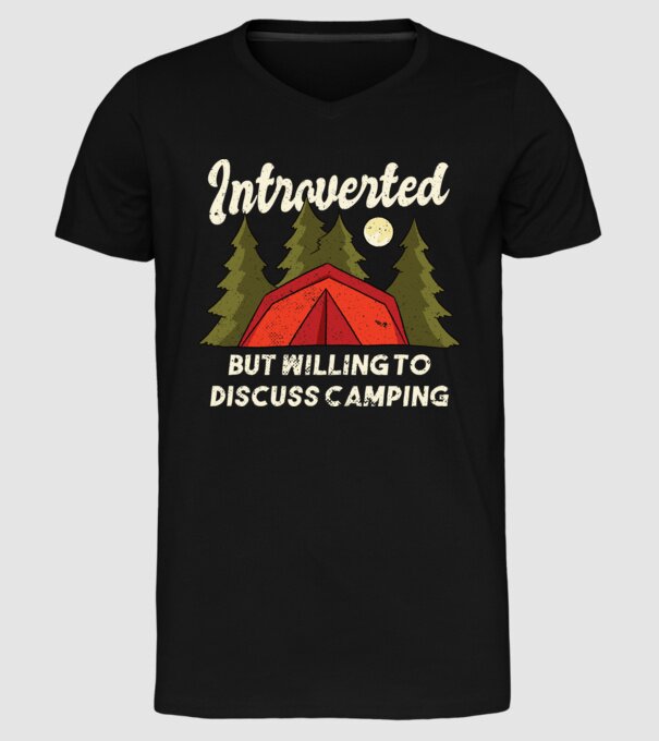 Camping Introvertit model negru pe tricou
