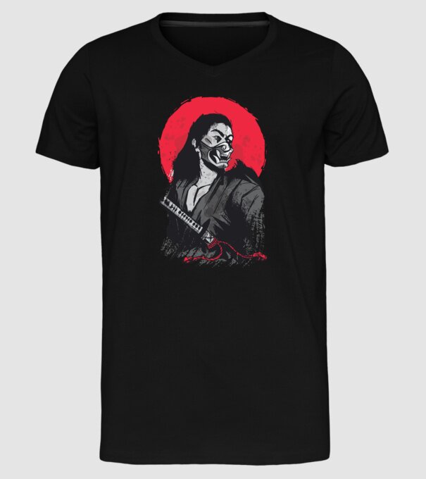 Războinic japonez model negru pe tricou