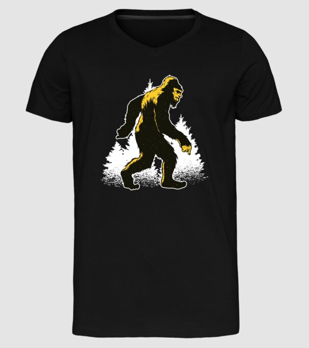 Yeti în pădure model negru pe tricou