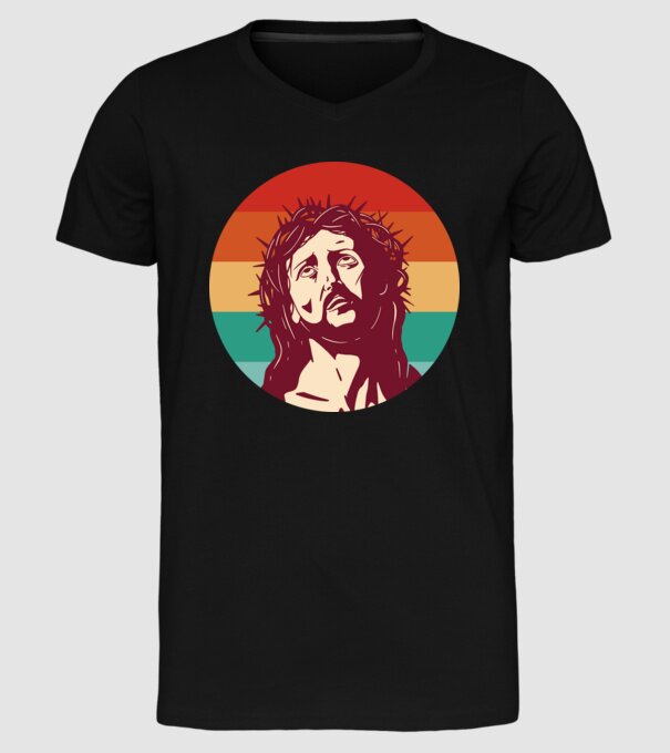 Iisus Hristos Retro model negru pe tricou
