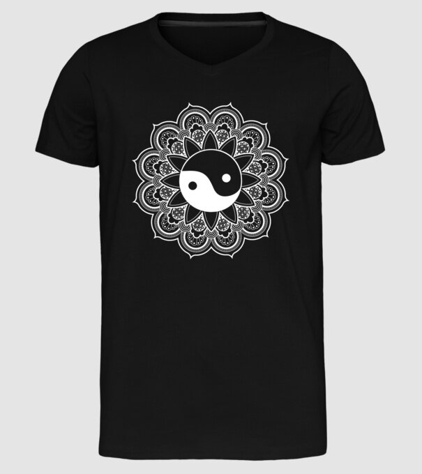Yin-Yang Mandala model negru pe tricou