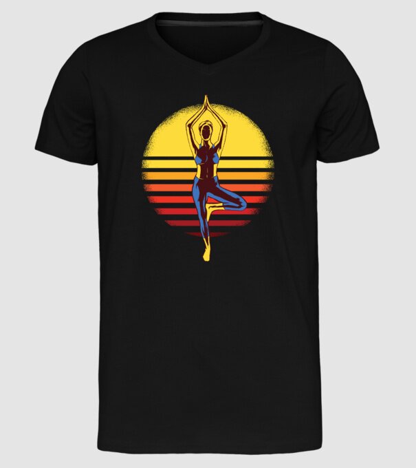 Retro yoga model negru pe tricou