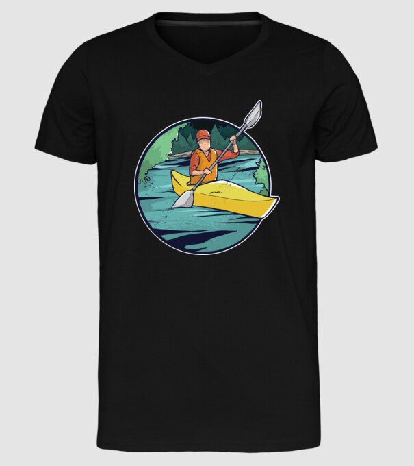 Caiac-canoe model negru pe tricou