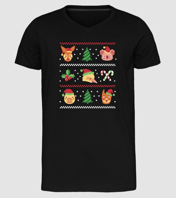 Pulover urât Animale de Crăciun model negru pe tricou