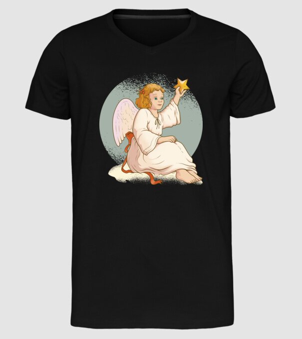 Înger de Crăciun model negru pe tricou