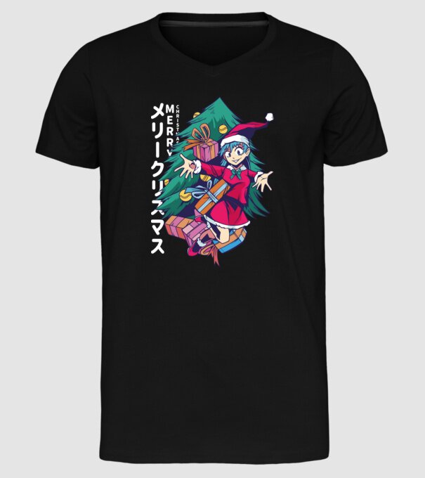 Anime Crăciun model negru pe tricou