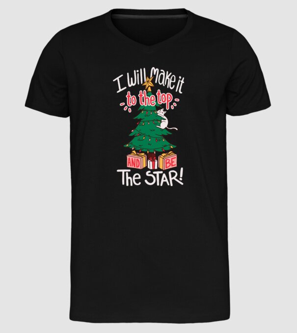 Pisică de Crăciun model negru pe tricou
