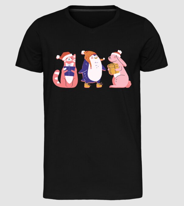 Animale drăguțe de Crăciun model negru pe tricou