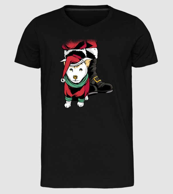 Cățeluș de Crăciun model negru pe tricou