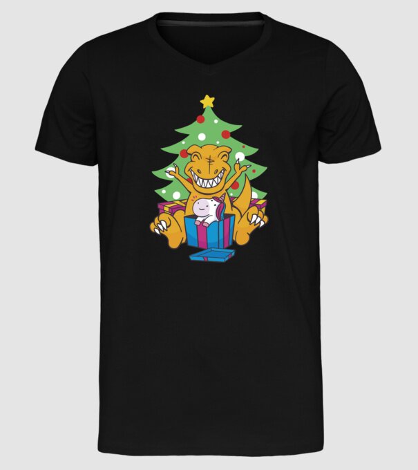 T-rex de Crăciun model negru pe tricou