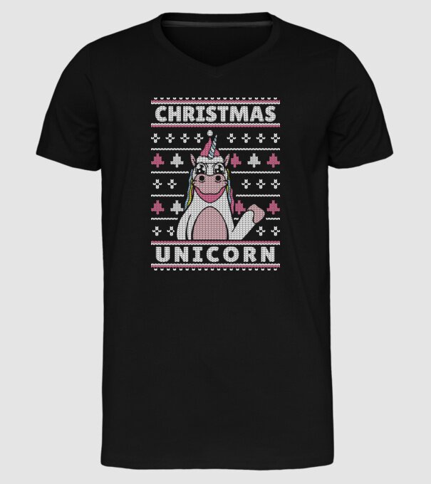 Unicorn de Crăciun pulover urât model negru pe tricou