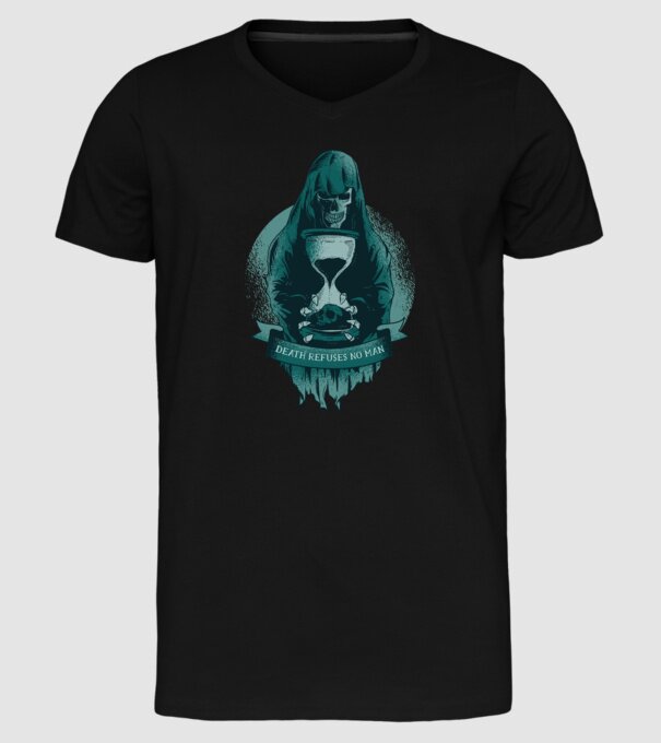 Om cu coasă (Moartea?) model negru pe tricou