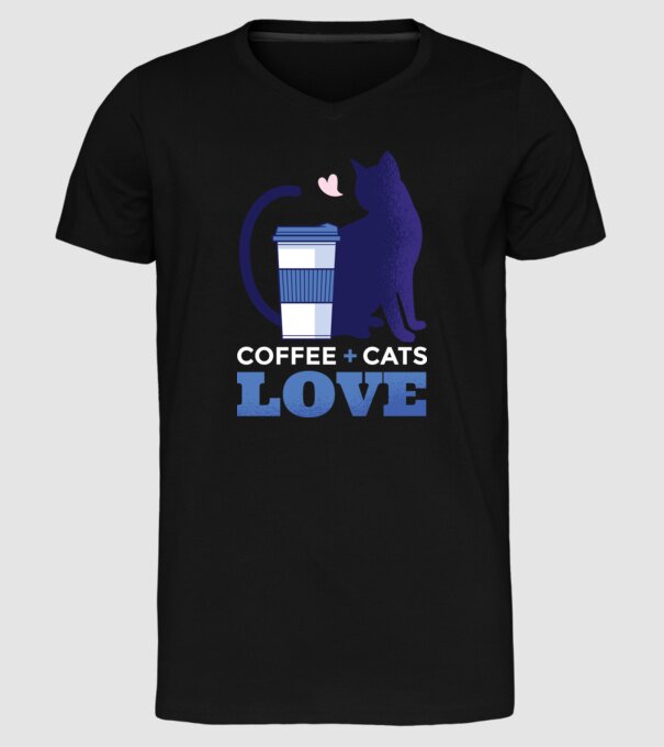 Cafea + Pisici = dragoste model negru pe tricou