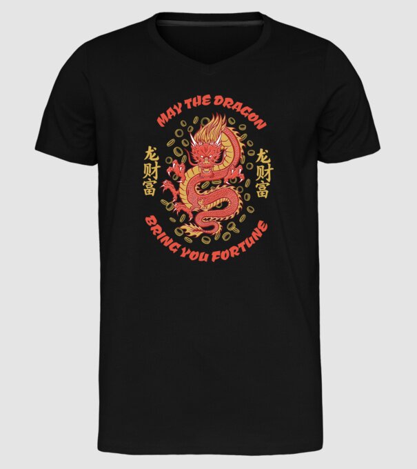 Dragon chinezesc norocos model negru pe tricou