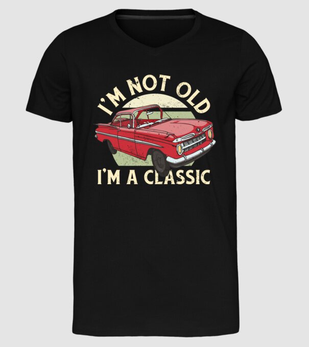 'Mașină clasică - I''m not old I''m a classic' model negru pe tricou