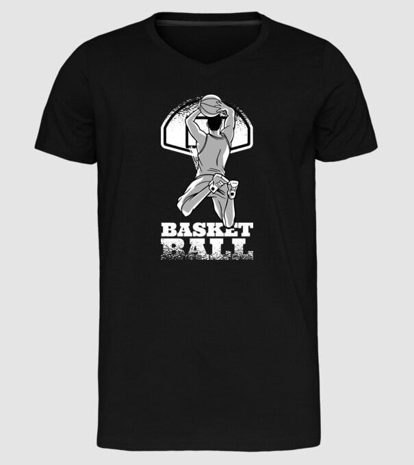 Baschet aruncare la coș model negru pe tricou