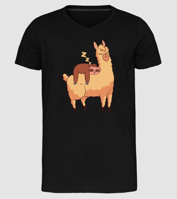 Leneș dormind pe Lama tricou amuzant model negru pe tricou