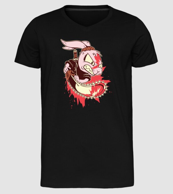 Iepuraș cu drujbă model negru pe tricou