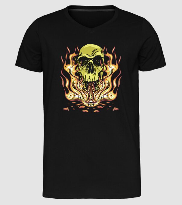 Craniu în flăcări model negru pe tricou