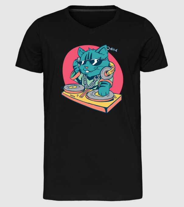 Pisică DJ model negru pe tricou