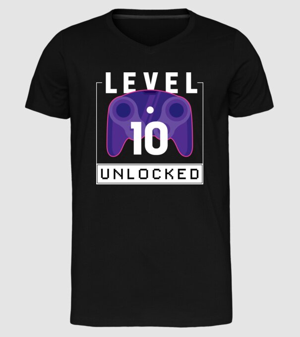 Level 10 Unlocked Gamer Birthday model negru pe tricou