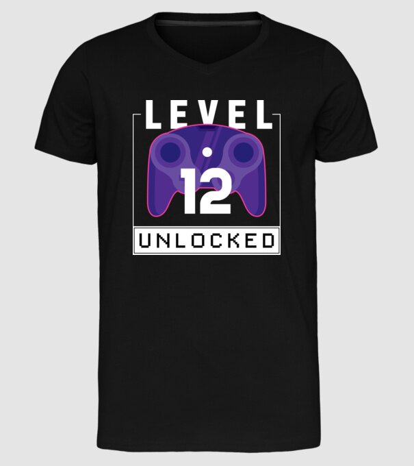 Level 12 Unlocked Gamer Birthday model negru pe tricou