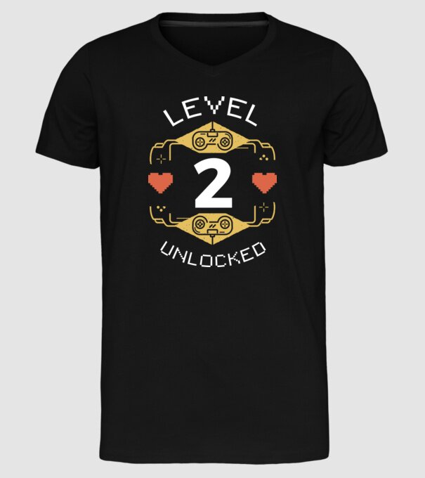 Level 2 Unlocked Gamer Birthday model negru pe tricou