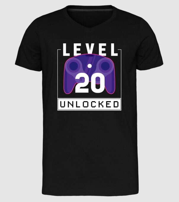 Level 20 Unlocked Gamer Birthday model negru pe tricou