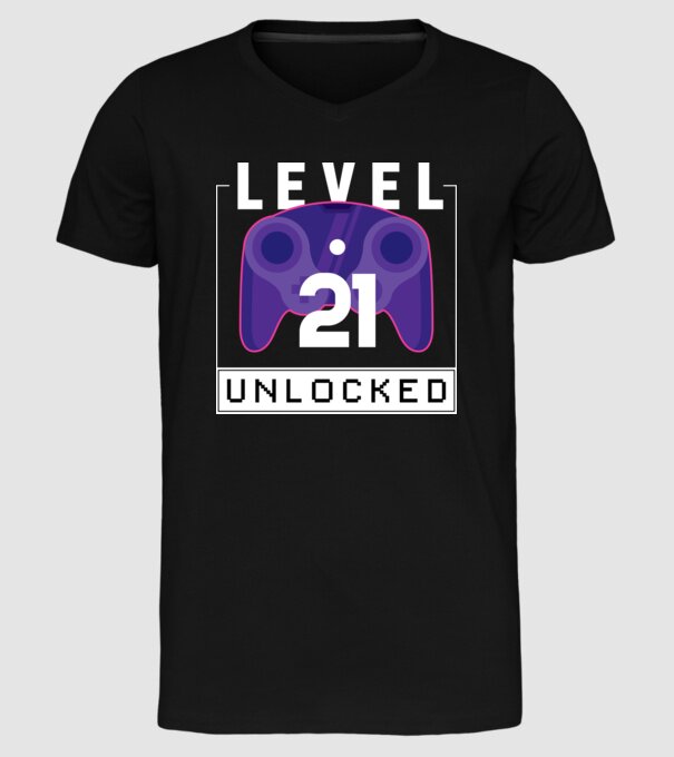 Level 21 Unlocked Gamer Birthday model negru pe tricou