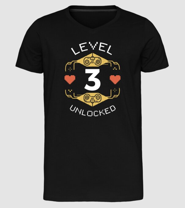 Level 3 Unlocked Gamer Birthday model negru pe tricou