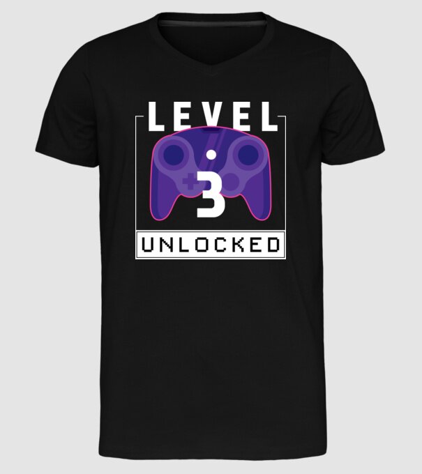 Level 3 Unlocked Gamer Birthday model negru pe tricou