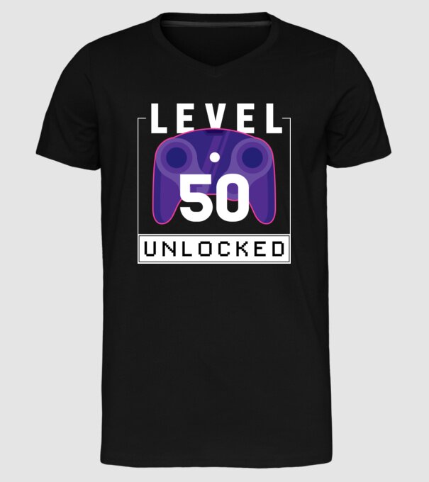 Level 50 Unlocked Gamer Birthday model negru pe tricou