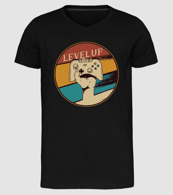 Level up - Trecere nivel Gamer model negru pe tricou