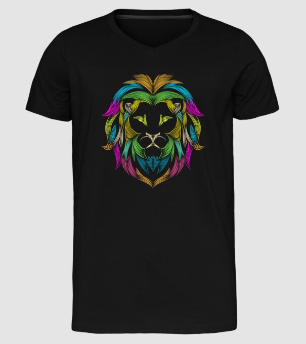 lion line art design model negru pe tricou