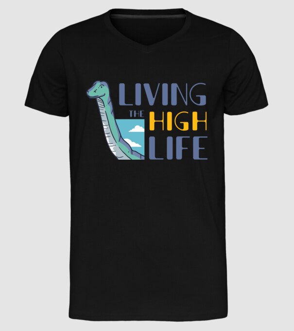 Living the High Life Dinosaur model negru pe tricou