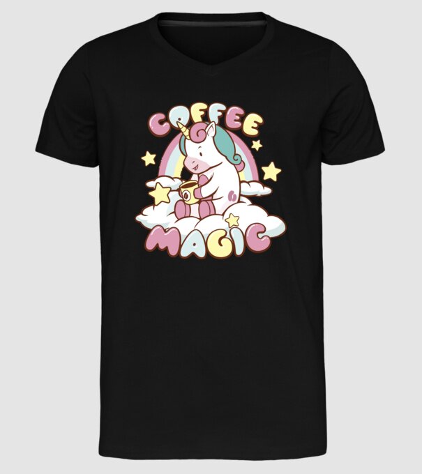 Cafea Magică Unicorn model negru pe tricou