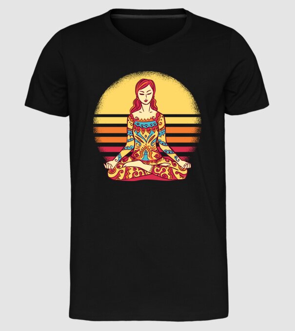 Mandala Yoga Meditație model negru pe tricou