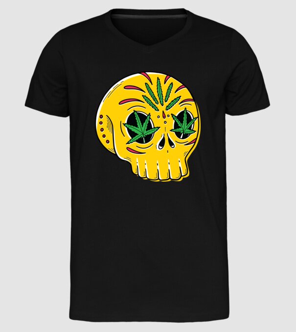 Marijuana Craniu model negru pe tricou