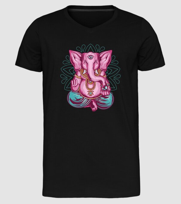 Elefant făcând meditație Dharma model negru pe tricou
