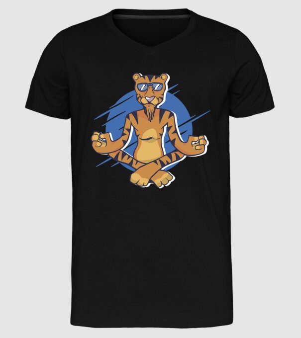 Tigru meditator model negru pe tricou