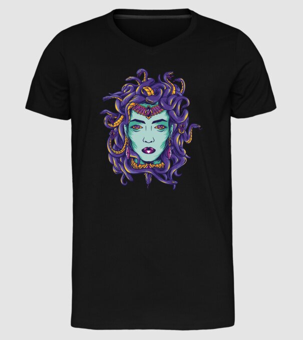 Cap de meduză model negru pe tricou