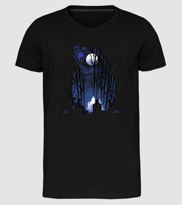 Urs în pădure noaptea model negru pe tricou