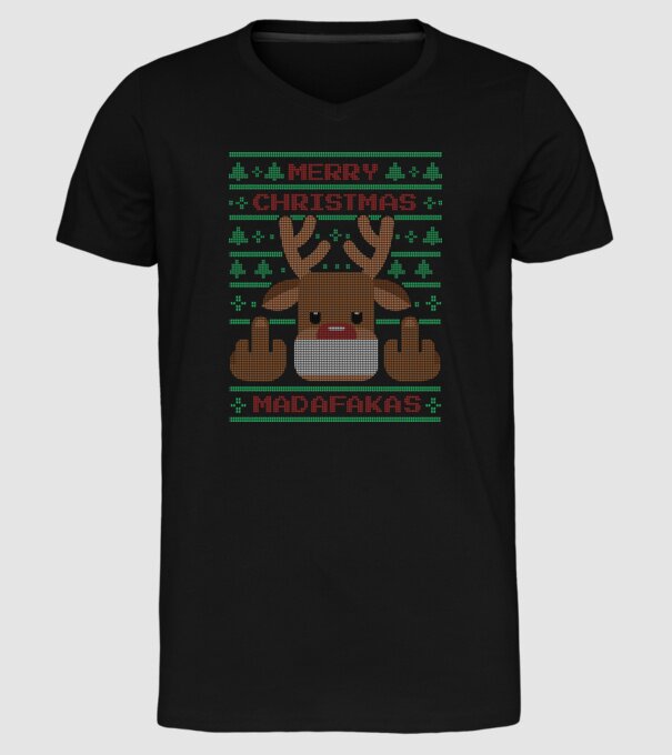 Merry Christmas Madafakas model negru pe tricou