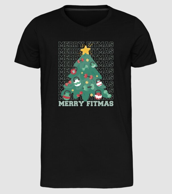 Merry Fitmas Fitmas Pom de Crăciun Fitness model negru pe tricou