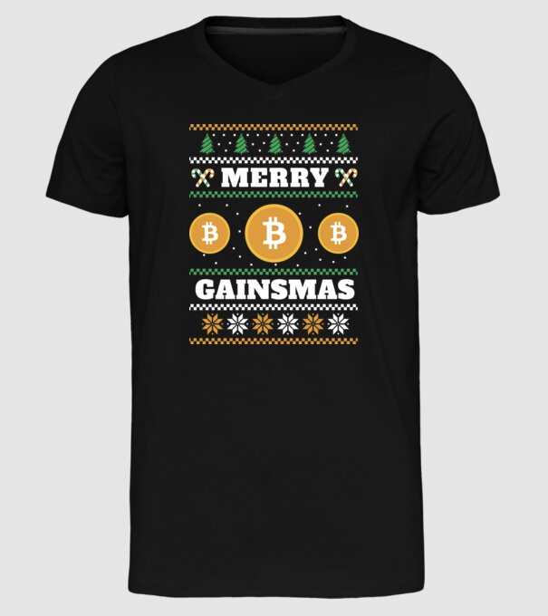 Merry Gainmas Bitcoin tricou cu pulovăr urât model negru pe tricou
